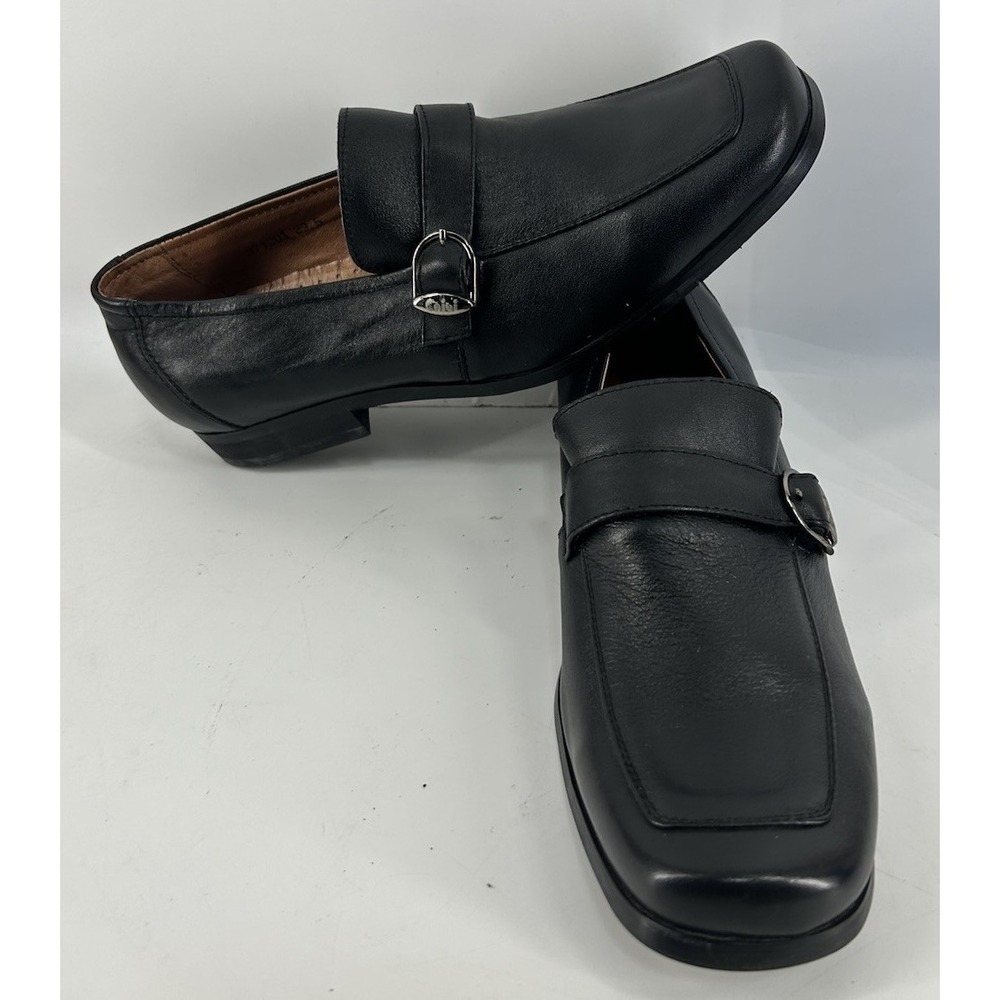 Gibi Homme Slip On Black Leather Loafers With Buckle Strap Men's 39.5 US 6.5